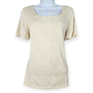 Coldwater Creek cream silk cotton sweater blouse top Womens Large 14